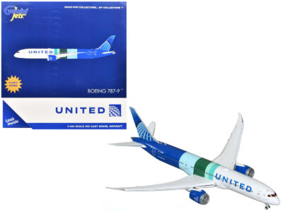 Boeing 787-9 Commercial Aircraft with Flaps Down "United Airlines - The Future is SAF" (N24988) White and Blue with Stripes 1/400 Diecast Model Airplane by GeminiJets