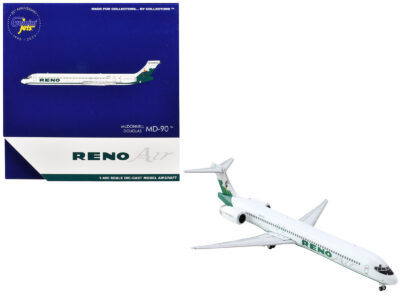 McDonnell Douglas MD-90 Commercial Aircraft "Reno Air" (N905RA) White with Green Tail 1/400 Diecast Model Airplane by GeminiJets