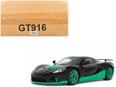 2023 Rimac Nevera Black with Green Stripes 1/18 Model Car by GT Spirit
