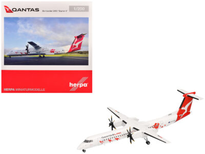 Bombardier Q400 Commercial Aircraft "QantasLink - Dasher-8 Livery" (VH-QOW) White with Graphics 1/200 Diecast Model Airplane by Herpa