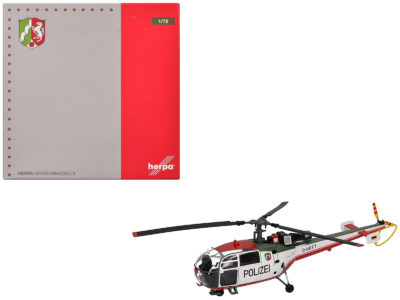 Aerospatiale Alouette III Helicopter "Polizeifliegerstaffel Nordrhein-Westfalen (Police Aviation Squadron North Rhine-Westphalia)" (D-HEFT) White with Red and Green Stripes 1/72 Diecast Model by Herpa