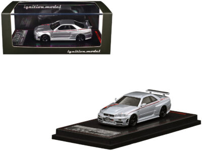 Nissan Skyline GT-R (BNR34) Z-Tune Nismo RHD (Right Hand Drive) Silver Metallic with Graphics 1/64 Diecast Model Car by Ignition Model