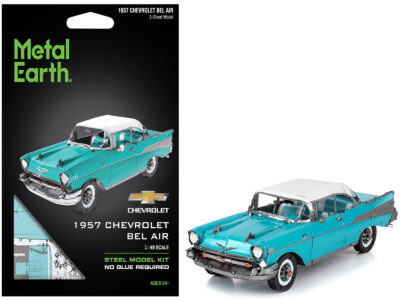 Model Kit 1957 Chevrolet Bel Air Turquoise with White Top (Challenging Difficulty) Steel Model by Metal Earth