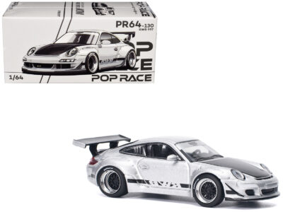 RWB 997 Silver Metallic with Black Stripes and Hood 1/64 Diecast Model Car by Pop Race