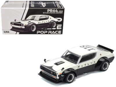 Skyline KPGC110 "Kenmeri" RHD (Right Hand Drive) "Japan National Police Agency Livery" Black and White 1/64 Diecast Model Car by Pop Race