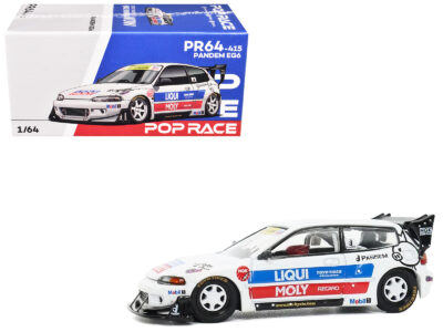 Pandem Civic EG6 RHD (Right Hand Drive) White with Stripes and Graphics 1/64 Diecast Model Car by Pop Race