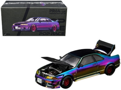 Nissan Skyline GT-R (R33) RHD (Right Hand Drive) Chameleon Chrome with Carbon Hood "Vancouver Edition" 1/64 Diecast Model Car by Pop Race