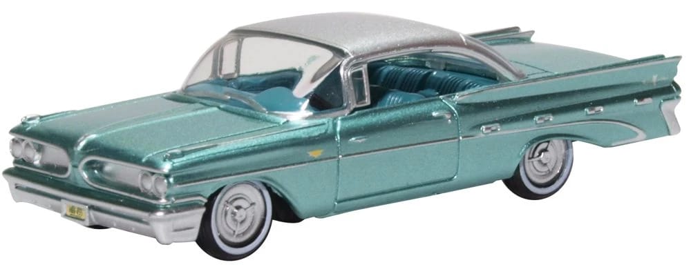 1959 Pontiac Bonneville Coupe Seaspray Green with Silver Top 1/87 (HO) Scale Diecast Model Car by Oxford Diecast #2