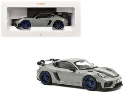 2023 Porsche Cayman GT4 RS Weissach Pack Chalk Gray with Carbon Hood Stripes 1/18 Diecast Model Car by Norev