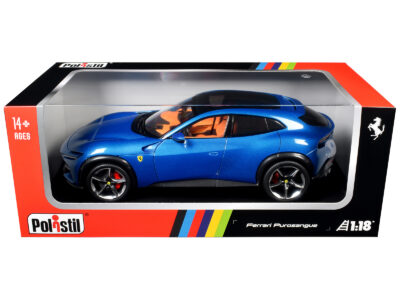 2022 Ferrari Purosangue Blu Corsa Blue Metallic with Black Top and Orange Interior 1/18 Diecast Model Car by Polistil