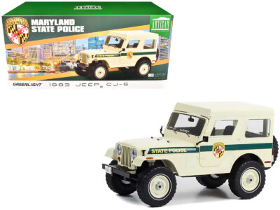 1983 Jeep CJ-5 Hardtop "Maryland State Police" Beige with Green Stripes "Artisan Collection" Series 1/18 Diecast Model Car by Greenlight
