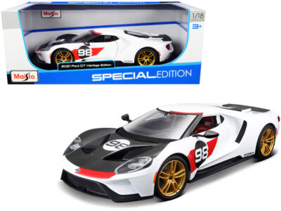 2021 Ford GT #98 White "Heritage Edition" 1/18 Diecast Model Car by Maisto