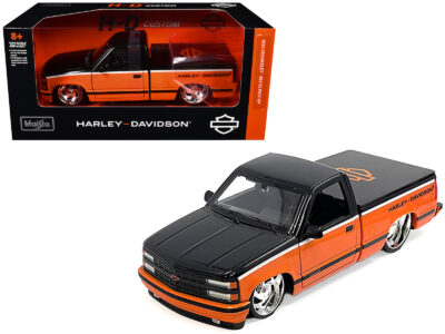 1993 Chevrolet 454 SS Pickup Truck "Harley Davidson" Black and Orange "H-D Custom" Series 1/24 Diecast Model Car by Maisto
