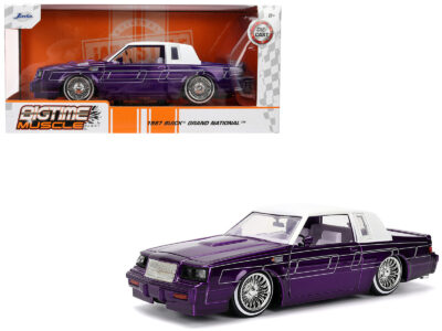 1987 Buick Grand National Candy Purple with Graphics and White Top and Interior "Bigtime Muscle" Series 1/24 Diecast Model Car by Jada