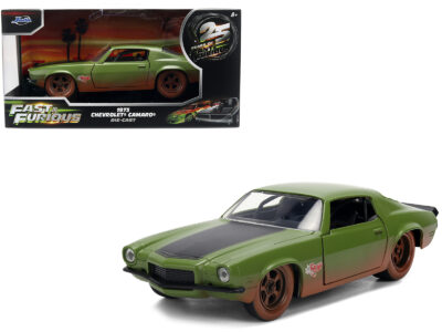 Dom's 1973 Chevrolet Camaro "F-Bomb" Matt Green (Dirty Version) with Black Hood Stripe "Fast & Furious" (2009) Movie "Fast & Furious 25 Years" Series 1/32 Diecast Model Car by Jada