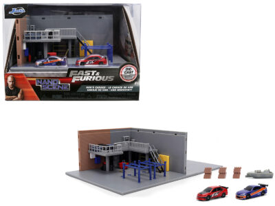 "Fast & Furious" Han's Garage Diorama with 2 Cars and Accessories "Nano Scene" Series 1/32 Model by Jada