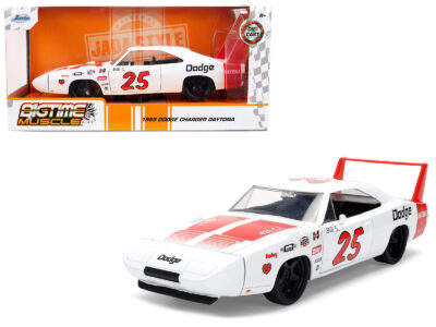 1969 Dodge Charger Daytona #25 White with Red Stripes "Bigtime Muscle" Series 1/24 Diecast Model Car by Jada