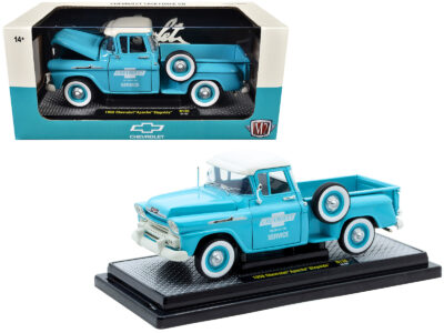 1958 Chevrolet Apache Stepside Pickup Truck "Chevrolet Service" Light Blue with White Top Limited Edition to 6650 pieces Worldwide 1/24 Diecast Model Car by M2 Machines