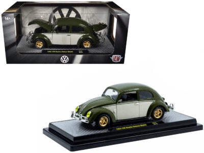 1952 Volkswagen Beetle Deluxe Model Dark Green with Beige Sides Limited Edition to 5250 pieces Worldwide 1/24 Diecast Model Car by M2 Machines