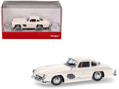 Mercedes-Benz 300 SL Gullwing White with Red Interior 1/87 (HO) Plastic Model Car by Promotex