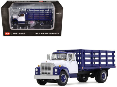 1970s International Loadstar Stake Truck White and Navy Blue 1/64 Diecast Model by DCP/First Gear