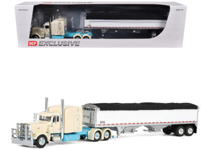 Peterbilt 389 with 63" Mid-Roof Sleeper and 43' Wilson Pacesetter High Sided Grain Trailer "Capitola Trucking" Cream 1/64 Diecast Model by DCP/First Gear
