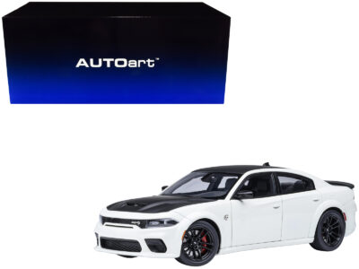 Dodge Charger SRT Hellcat Redeye Knuckle White with Matt Black Hood and Top 1/18 Model Car by Autoart