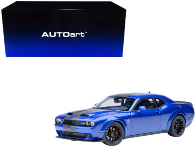 2022 Dodge Challenger SRT Jailbreak Indigo Blue Metallic with Carbon Stripes 1/18 Model Car by Autoart