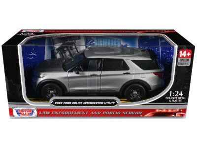 2022 Ford Police Interceptor Utility Unmarked Silver Metallic "Builder's Kit" "Law Enforcement and Public Service" Series 1/24 Diecast Model Car by Motormax