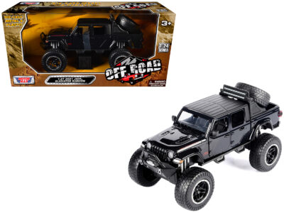 2021 Jeep Gladiator Rubicon Off-Road Pickup Truck Black with Matt Black Top "Off Road" Series 1/27 Diecast Model Car by Motormax