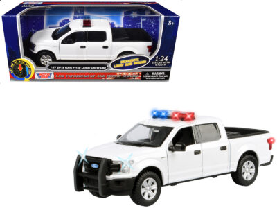 2019 Ford F-150 Lariat Crew Cab Pickup Truck White with Flashing Light Bar and Front and Rear Lights and Sounds 1/27 Diecast Model Car by Motormax