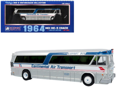 1964 MCI MC-5A Coach Bus "Continental Air Transport" Silver with Blue Stripes "Vintage Bus & Motorcoach Collection" Limited Edition to 504 pieces Worldwide 1/87 (HO) Diecast Model by Iconic Replicas