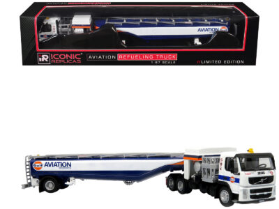 Volvo FM500 with Esterer Aviation Refueling Tanker Truck "Gulf Aviation" White with Blue Stripes Limited Edition 1/87 (HO) Diecast Model by Iconic Replicas