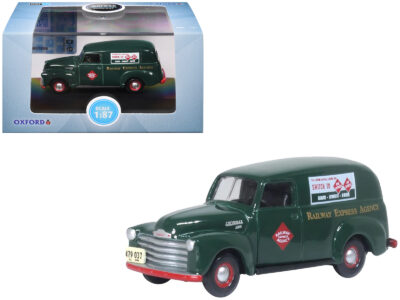 1950 Chevrolet Panel Van "Railway Express Agency" Dark Green 1/87 (HO) Scale Diecast Model Car by Oxford Diecast