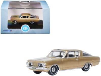1965 Plymouth Barracuda Gold Metallic with Black Stripes 1/87 (HO) Scale Diecast Model Car by Oxford Diecast