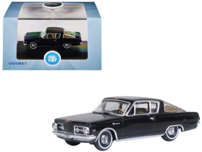1965 Plymouth Barracuda Black with Gold Stripes 1/87 (HO) Scale Diecast Model Car by Oxford Diecast