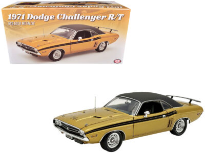 1971 Dodge Challenger R/T GY8 Gold Metallic with Black Stripes and Black Vinyl Top Limited Edition to 360 pieces Worldwide 1/18 Diecast Model Car by ACME