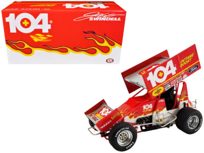 Winged Sprint Car #104+ Jeff Swindell "Octane Boost" Red with Graphics "National Sprint Car Hall of Fame" 1/18 Diecast Model Car by ACME