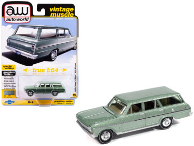 1963 Chevrolet II Nova 400 Wagon Laurel Green Metallic "Vintage Muscle" Series 1/64 Diecast Model Car by Auto World