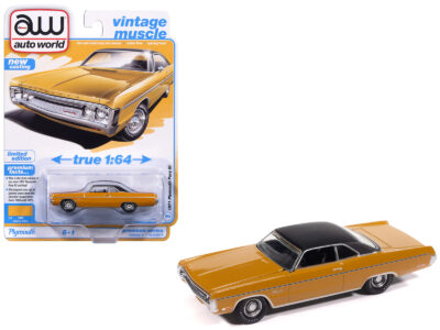 1971 Plymouth Fury III Bahama Yellow with Black Top "Vintage Muscle" Series 1/64 Diecast Model Car by Auto World