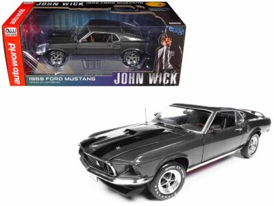1969 Ford Mustang Dark Gray Metallic with Black Stripes "John Wick" (2014) Movie "Silver Screen Machines" Series 1/18 Diecast Model Car by Auto World