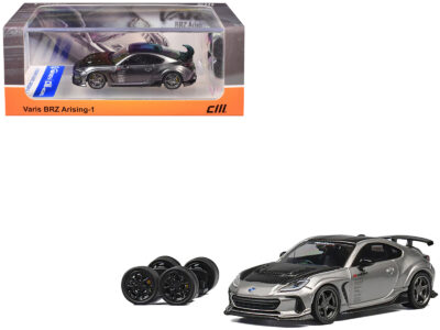 Subaru BRZ Varis Arising-1 RHD (Right Hand Drive) Gray Metallic with Carbon Hood and Top and Extra Wheels 1/64 Diecast Model Car by CM Model