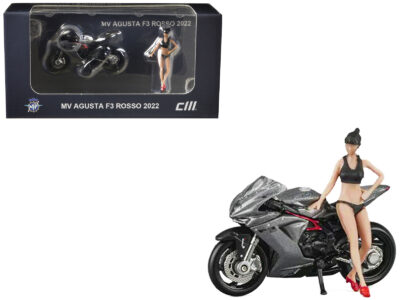 2022 MV Agusta F3 Rosso Motorcycle Silver Metallic with Figure 1/64 Diecast Model by CM Model
