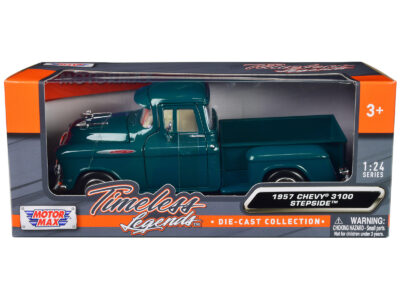 1957 Chevrolet 3100 Stepside Pickup Truck Teal Metallic "Timeless Legends" Series 1/24 Diecast Model Car by Motormax