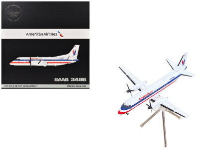 Saab 340B Commercial Aircraft "American Eagle" (N389AE) White with Red and Blue Stripes "Gemini 200" Series 1/200 Diecast Model Airplane by GeminiJets