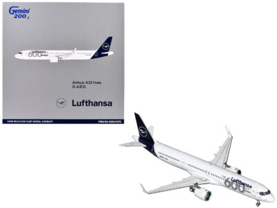 Airbus A321neo Commercial Aircraft "Lufthansa - 600th Airbus Aircraft" (D-AIEQ) White with Dark Blue Tail "Gemini 200" Series 1/200 Diecast Model Airplane by GeminiJets