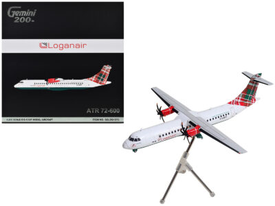 ATR 72-600 Commercial Aircraft "Loganair - Isle of Man's Airline" (G-LMTF) White with Green and Red Plaid Tail "Gemini 200" Series 1/200 Diecast Model Airplane by GeminiJets