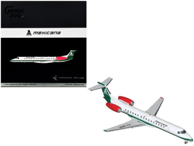 Embraer ERJ-145 Commercial Aircraft "Mexicana de Aviacion" (XA-MBR) White with Green Stripes and Tail "Gemini 200" Series 1/200 Diecast Model by GeminiJets
