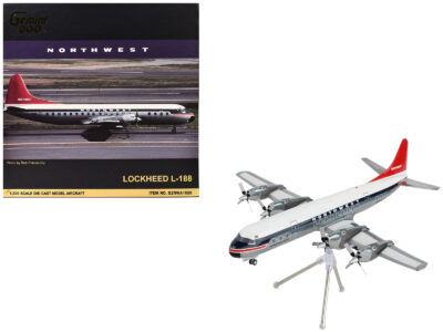 Lockheed L-188 Electra Commercial Aircraft "Northwest Orient" (N128US) White and Gray with Blue Stripes and Red Tail "Gemini 200" Series 1/200 Diecast Model Airplane by GeminiJets