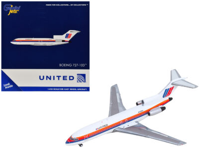 Boeing 727-100 Commercial Aircraft "United Airlines - Saul Bass Livery" (N7001U) White with Stripes 1/400 Diecast Model by GeminiJets